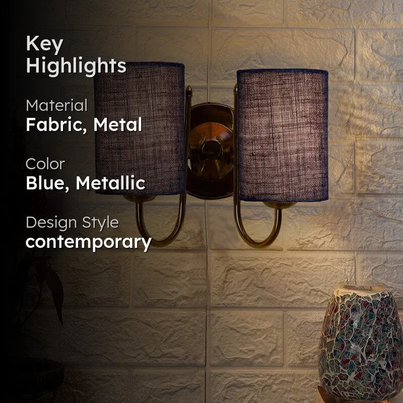 Veda Duo Cylindrical Fabric & Metal Wall Lamp - Blue media 2