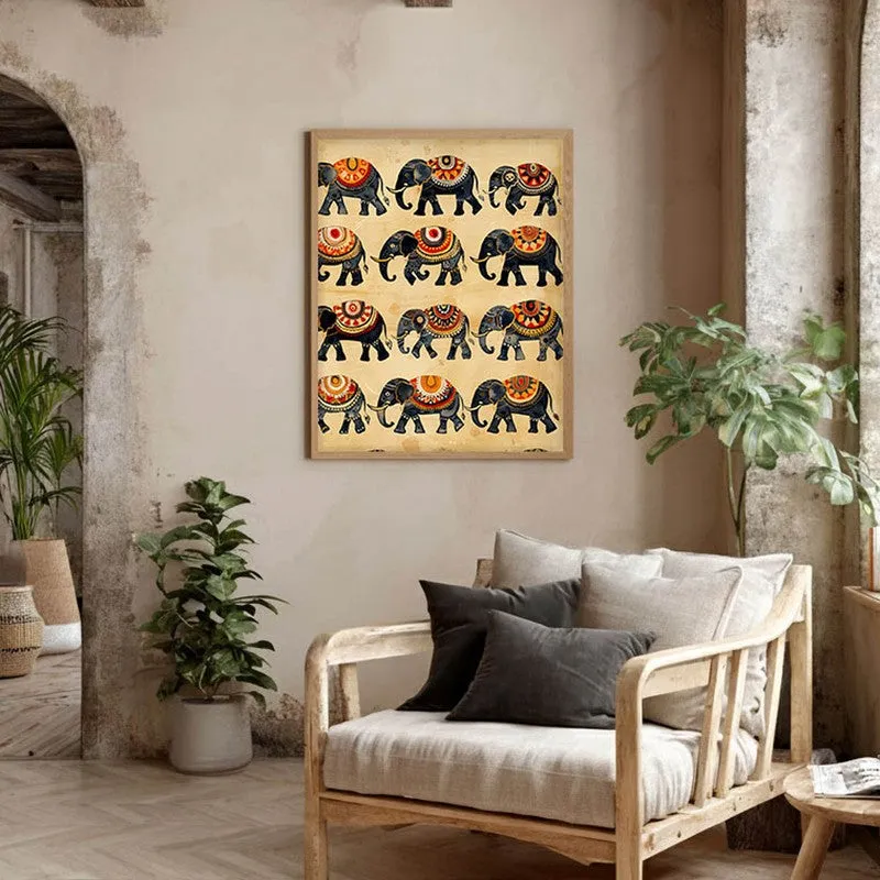 Hathira Canvas Wall Painting With Brown Frame media 6