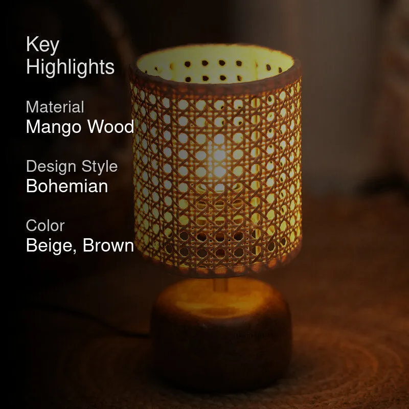EmberLit Rattan Mango Wood Table Lamp - Beige,Brown media 2