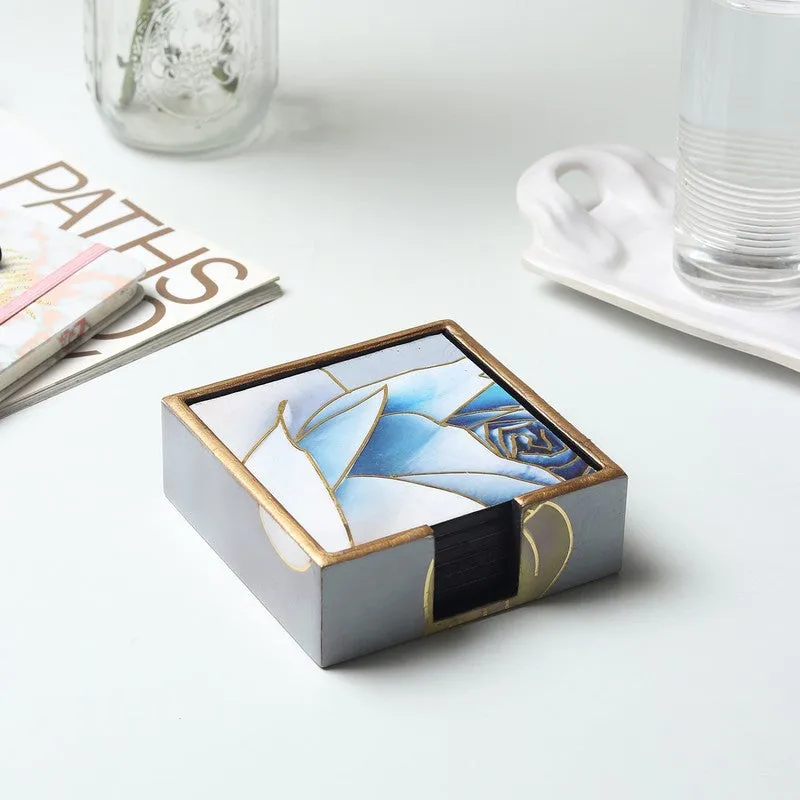 Rosy Wooden Coaster with Stand - Seven Piece Set media 3