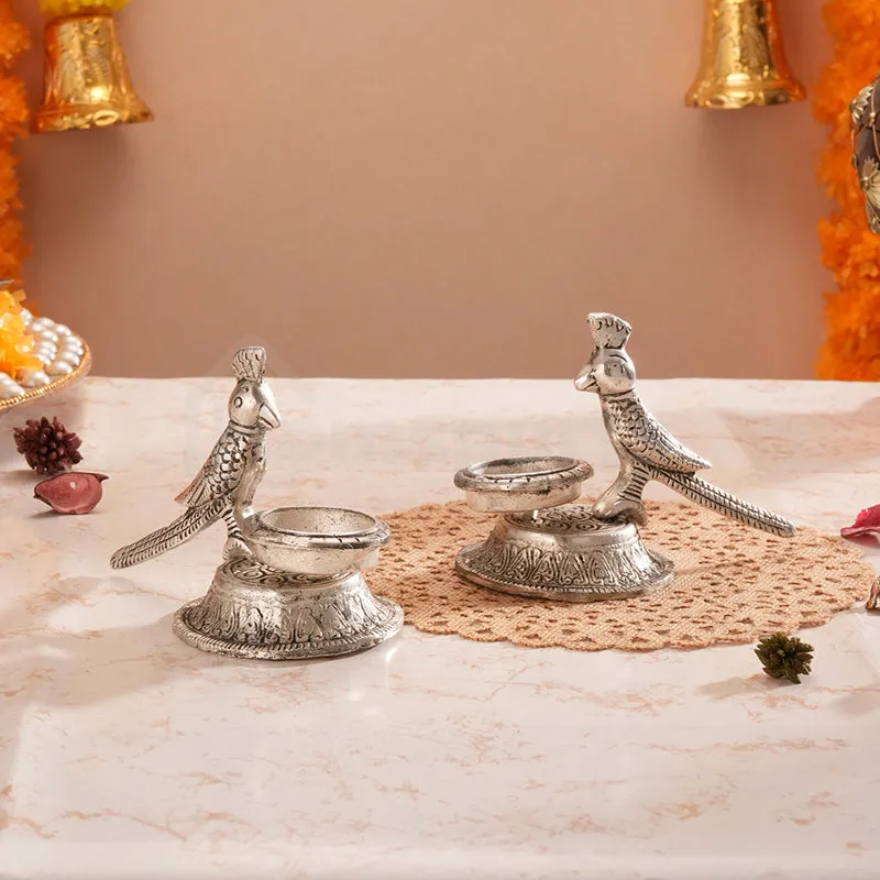 Thotha Ornate Tea Light Holder (Silver) - Set Of Two media 1
