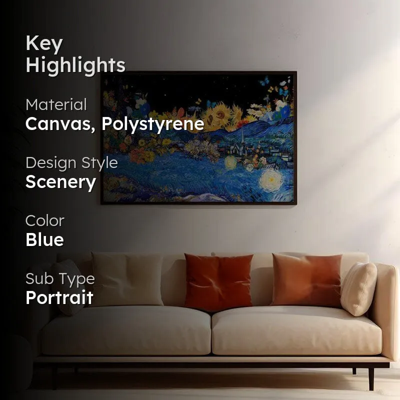 Sunflower Garden & Starry Night Remix By Vincent Van Gogh - Black Frame media 2