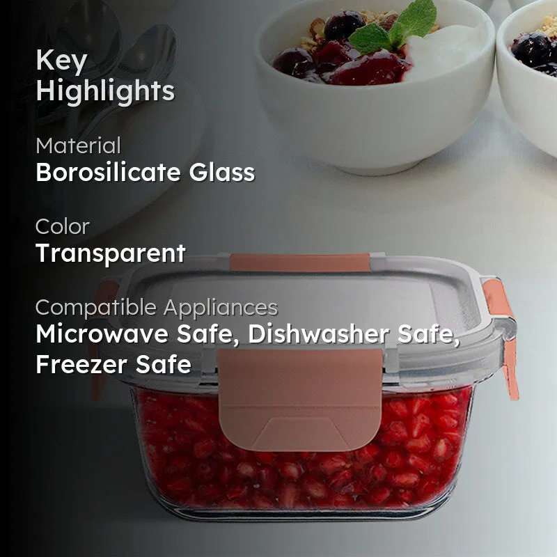 Bergner Glass Vault Airtight Glass Tiffin Box (Peach) - 800 mL media 2