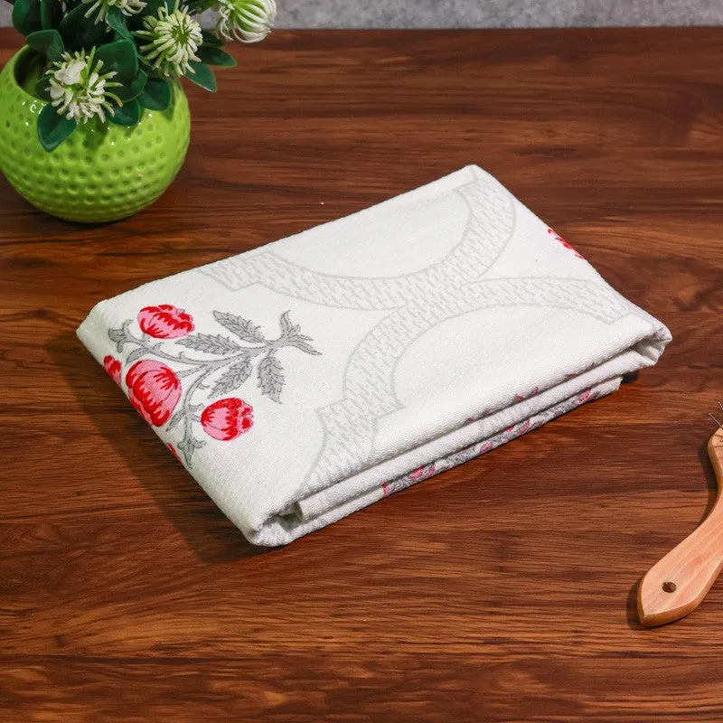 Flora Drift Cotton BathTowel - Red & White media 1