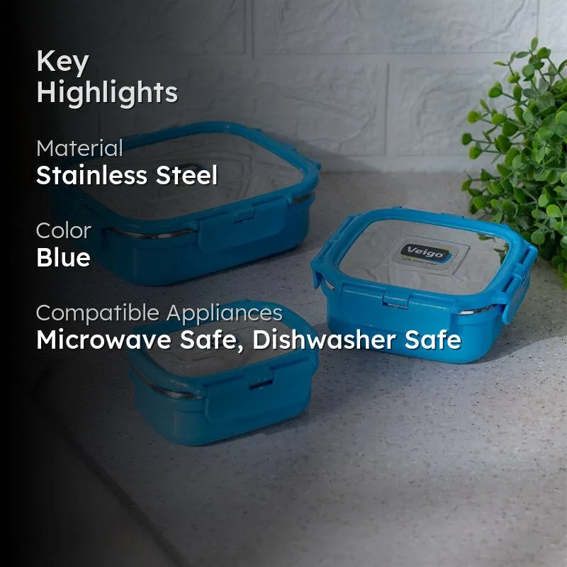 Vault Microwave Safe Lunch Box Blue (575/300/150 mL) - Set Of Three media 2