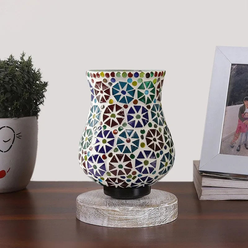 Candlea Mosaic Glass Table Lamp With Wooden Base - Multicolor media 4