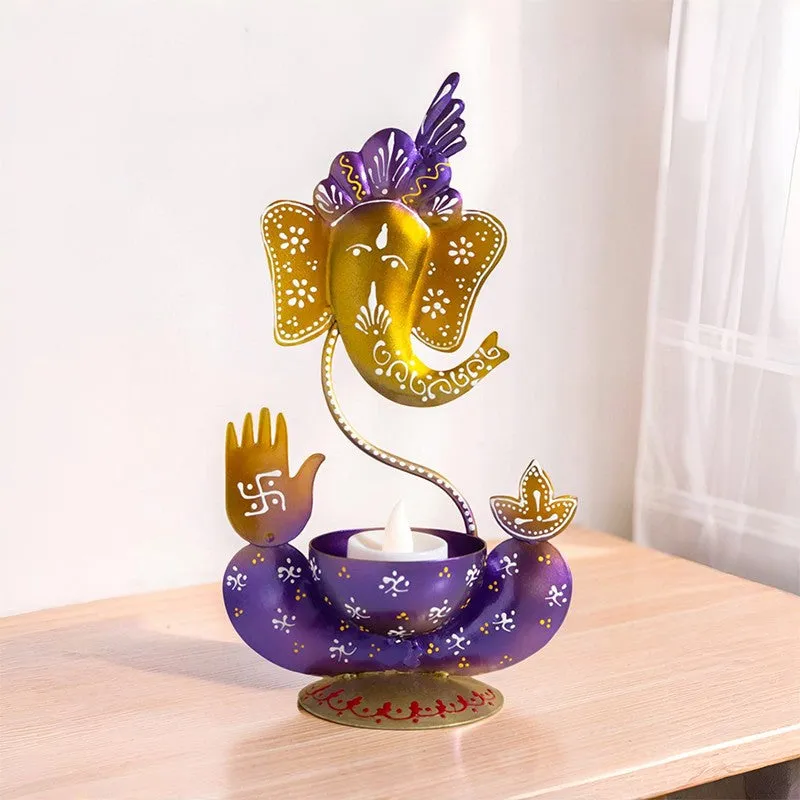 Vigneshwara Handpainted Tea Light Candle Holder - Violet media 1