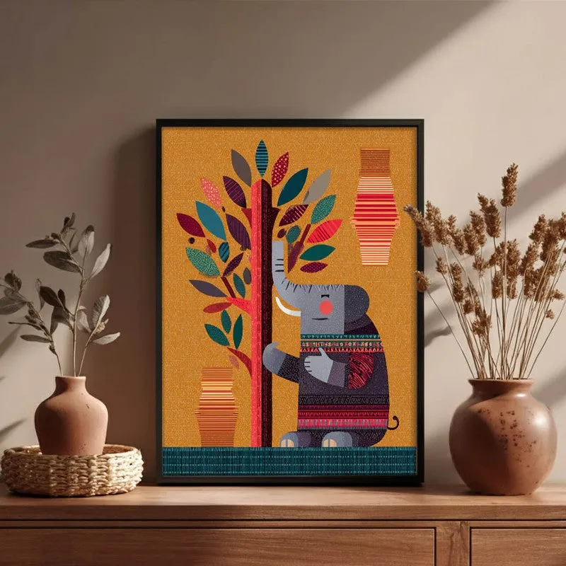Playful Elephant Canvas Wall Painting With Black Frame media 3