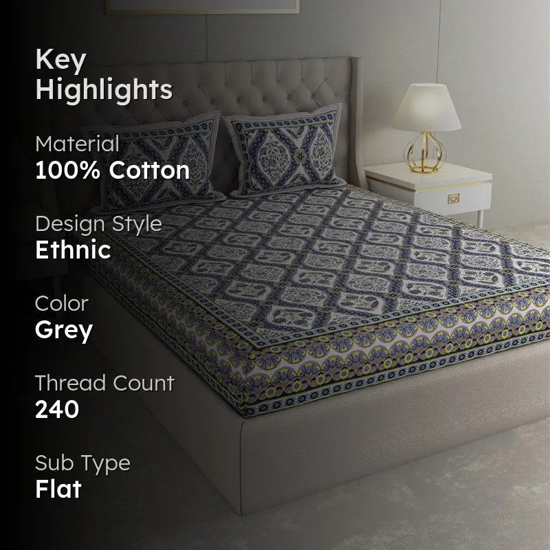 Kirthi Printed Cotton Bedsheet (Blue) - 240 TC media 2