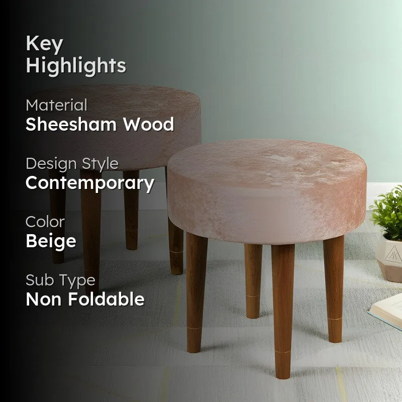 Pavex Sheesham Wooden Stools (Beige) - Set Of Two media 2