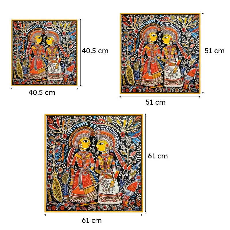 Madhubhani Motifs Canvas Wall Art With Frame media 7