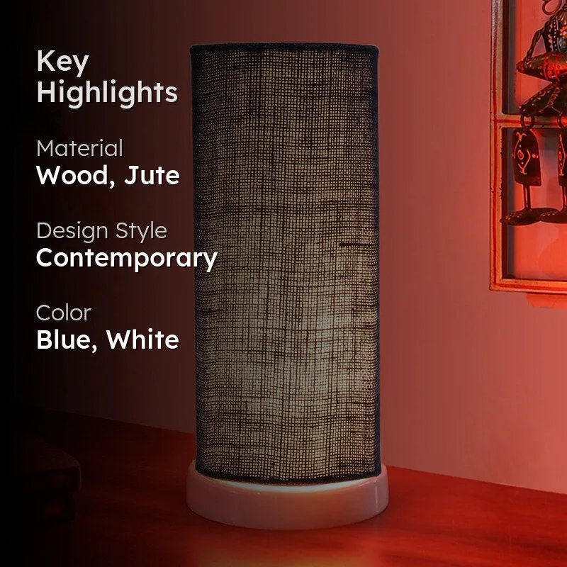 Esto Tower Wooden Table Lamp With Jute Shade - Blue,White media 2