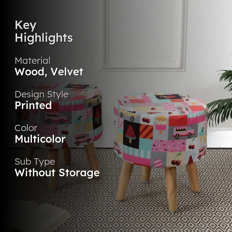 Avira Icecream Print Multicolor Engineered Wood Ottomans - Set Of Two media 2