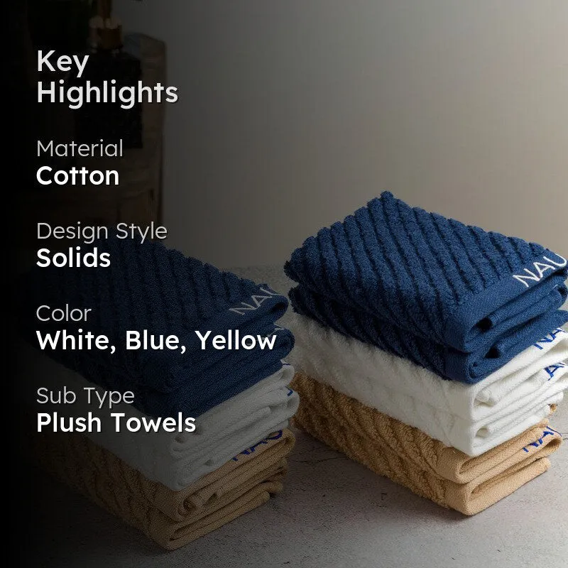 Nautica Riviera Soft Cotton Hand & Face Towel (White,Yellow & Dark Blue) - Set Of Twelve media 2