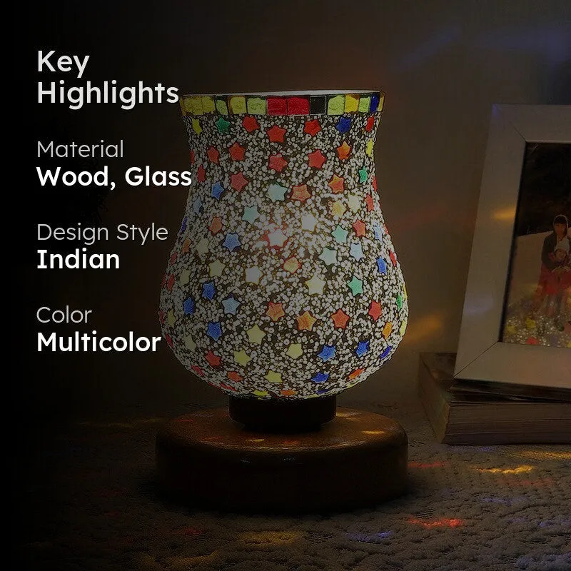 Auranel Mosaic Glass Table Lamp With Wooden Base - Multicolor media 2
