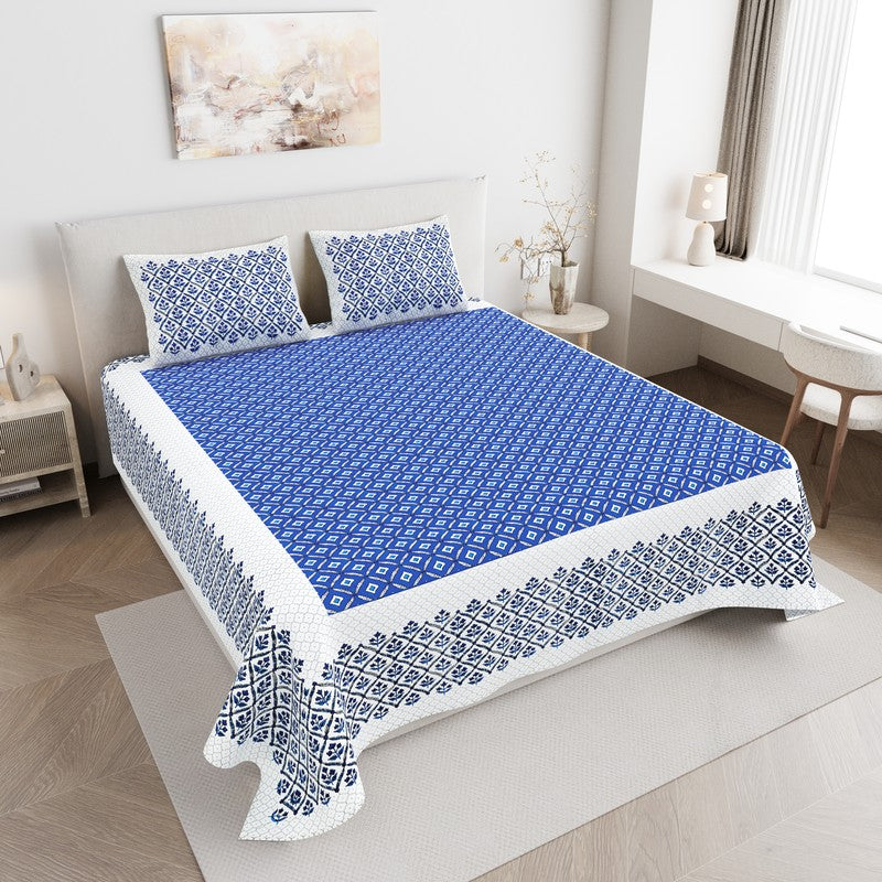 NobleNest Cotton Bedsheet (Blue) - 144 TC