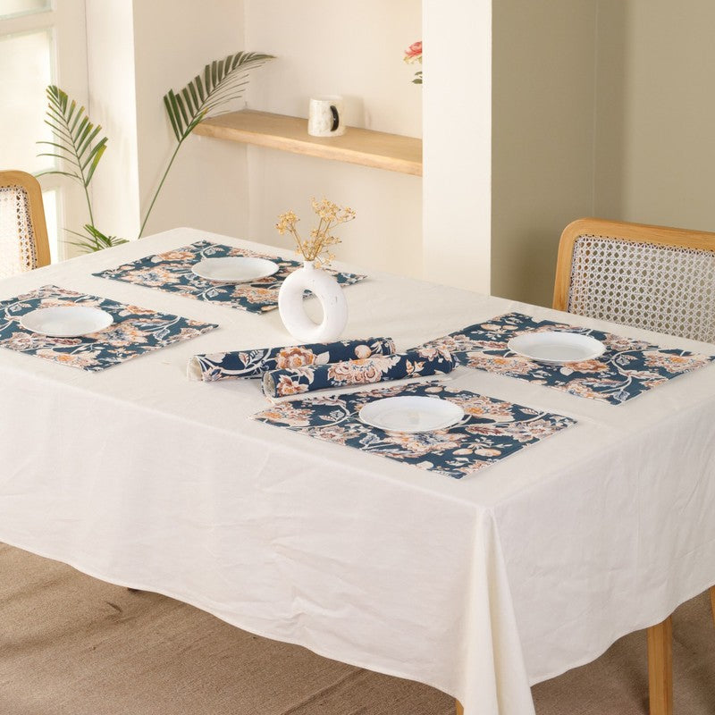Navy Blossom Haven Canvas Table Mats - Set Of Six