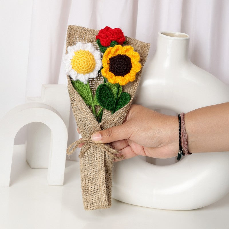 Crochet Handmade Sunflower Shine Bouquet - Set Of Three