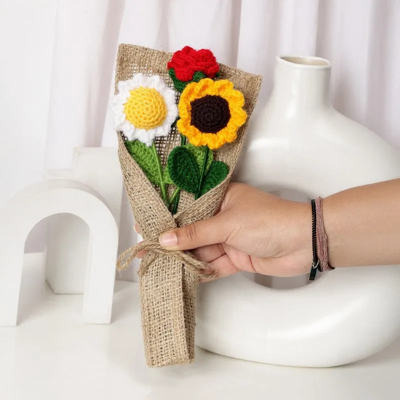 Crochet Handmade Sunflower Shine Bouquet - Set Of Three media 1