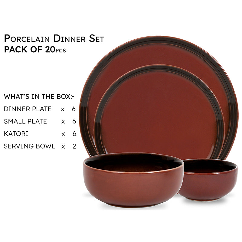 Caspian Porcelain Dinner Set (Brown) - 20 Piece Set media 5