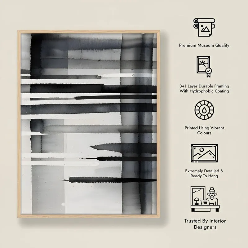 Ink Currents Framed Canvas Archival Canvas Wall Painting - Natural Brown Frame media 7
