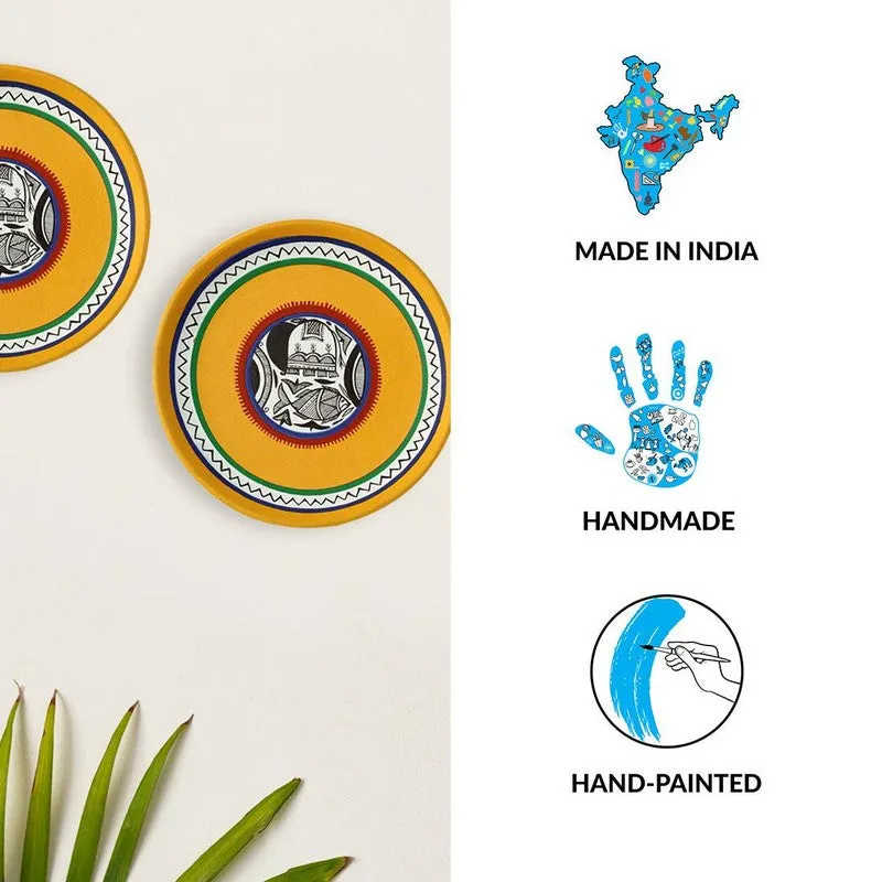 Niara Handpainted Wall Plate (Yellow) - Set Of Two media 6