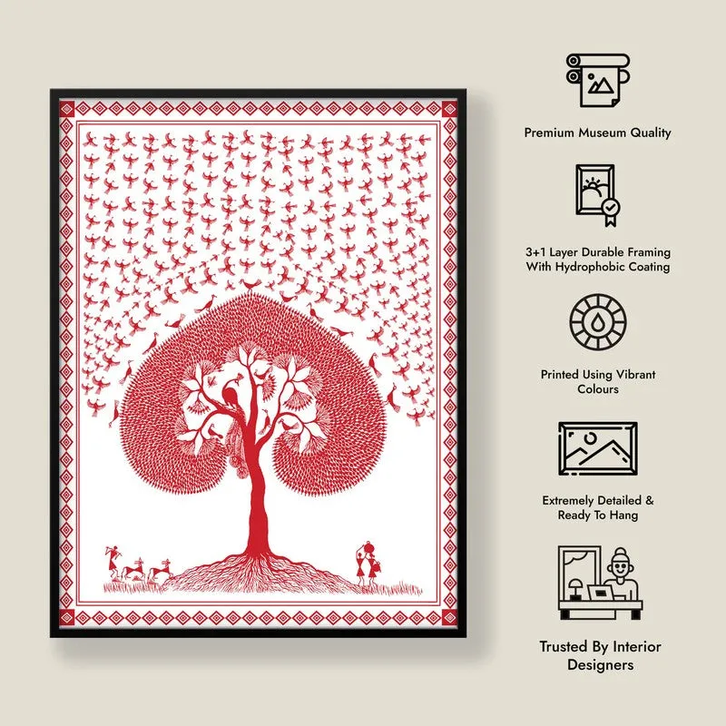 Rosy Grove Framed Warli Canvas Wall Painting media 9