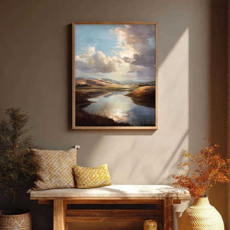 Valley of Calm Archival Paper Wall Painting With Brown Frame media 1