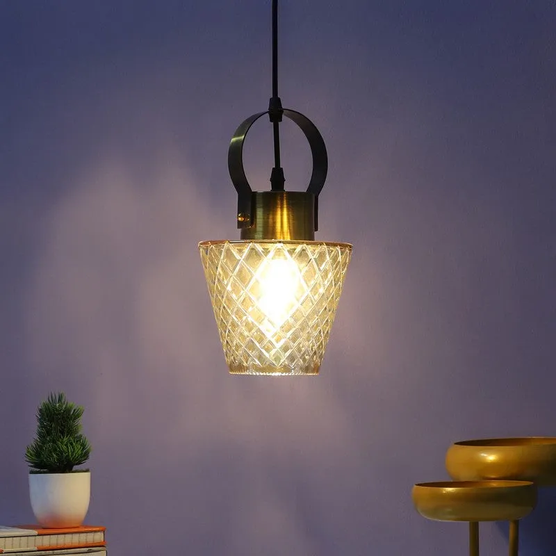Antiqued Hoop Glass Ceiling Lamp - Gold media 4