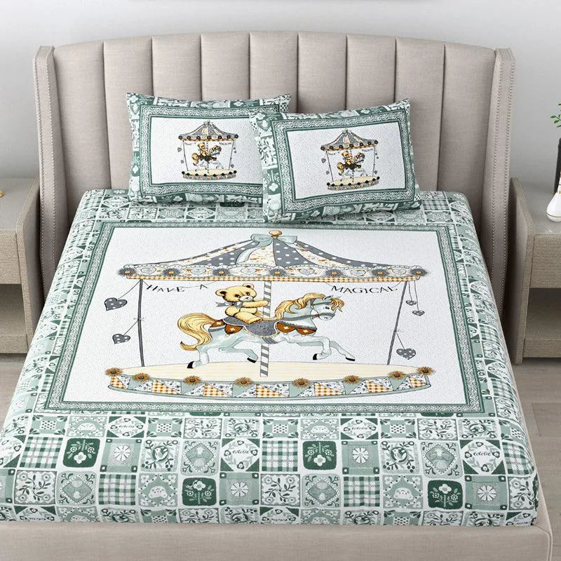 Candy Kingdom Kids Cotton Bedsheet (Green) - 140 TC media 1