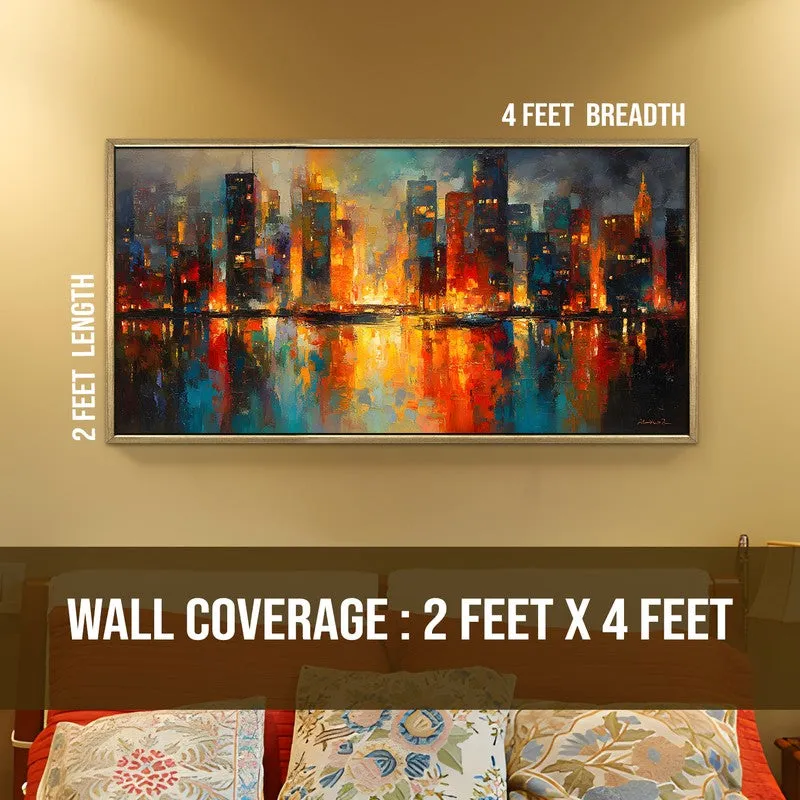 Reflected City Canvas Wall Painting With Frame media 8