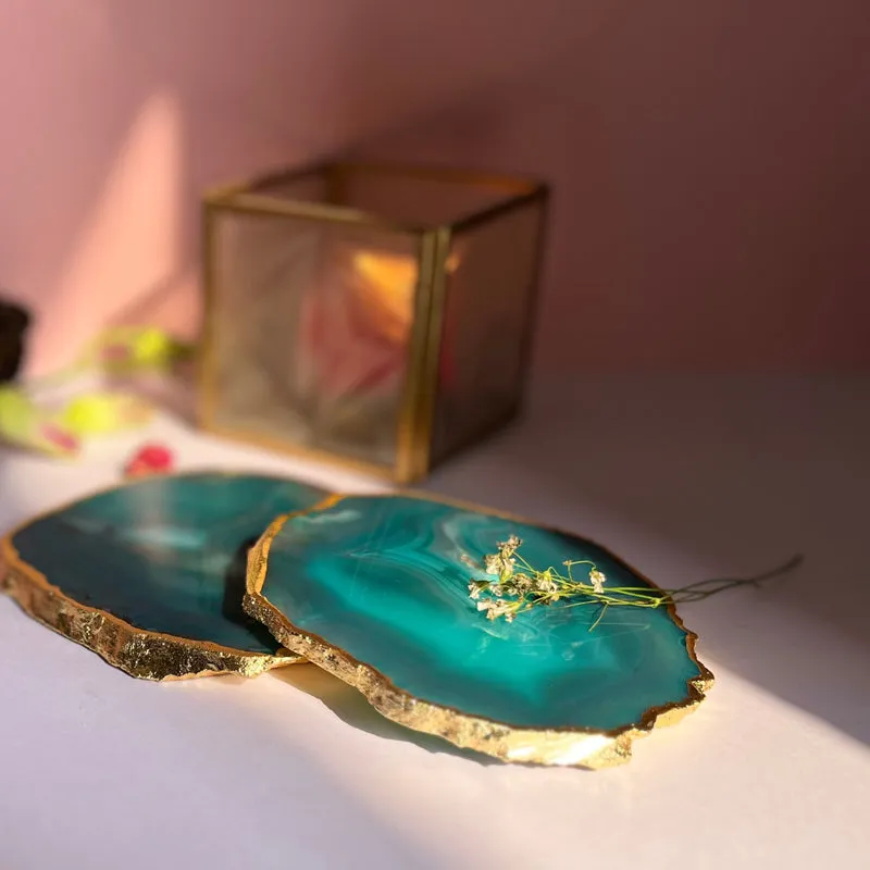 Candra Handcrafted Brazilian Agate Coaster (Green) - Set Of Two media 3