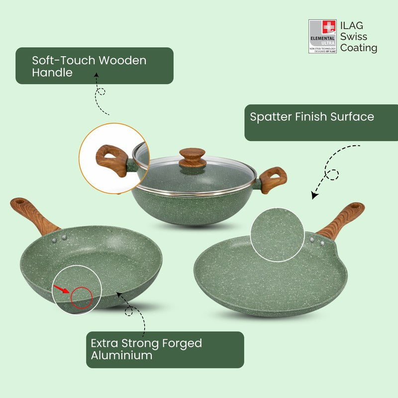 Salford Non Stick Cookware Set (Green) - Three Piece Set media 5