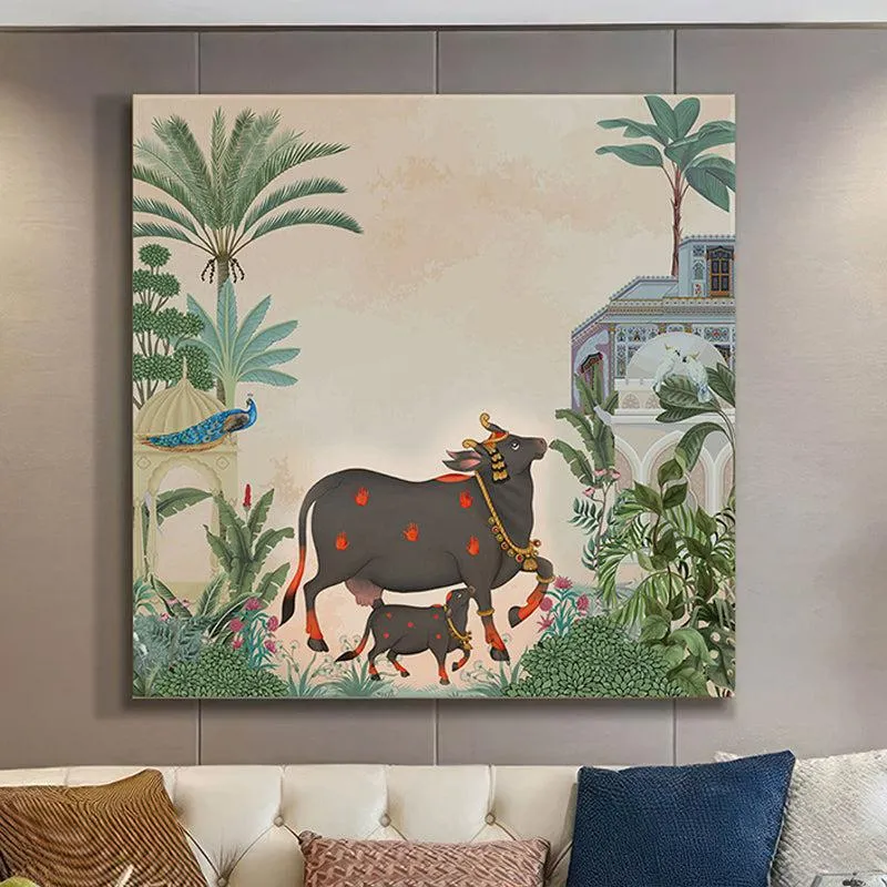 Black Cow And Calf Poly Canvas Wall Painting media 1
