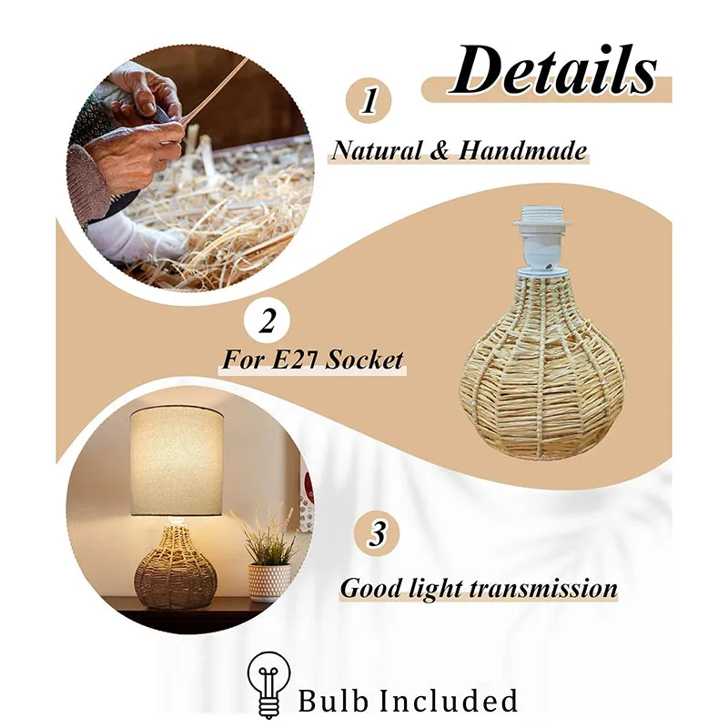 Palladian Edge Raffia Fabric Table Lamp - Beige,Brown media 3