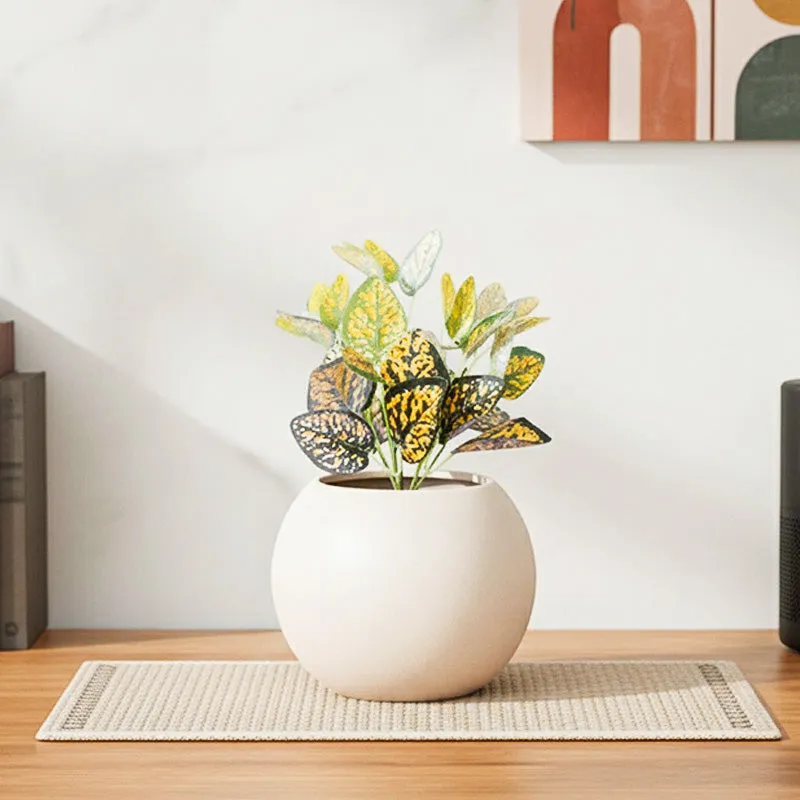 Artificial Dotted Philodendron Plant With Black Fiber Pot (Yellow) - 0.9 Feet media 1