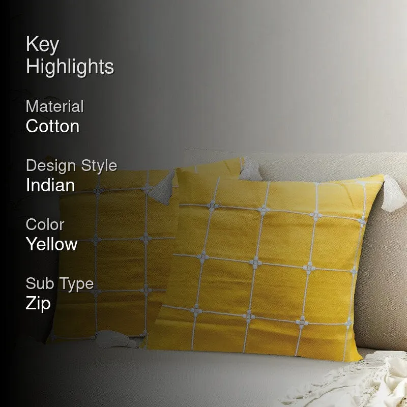 Urban Space Modern Grid Yellow Cotton Cushion Covers - Set Of Two - 2