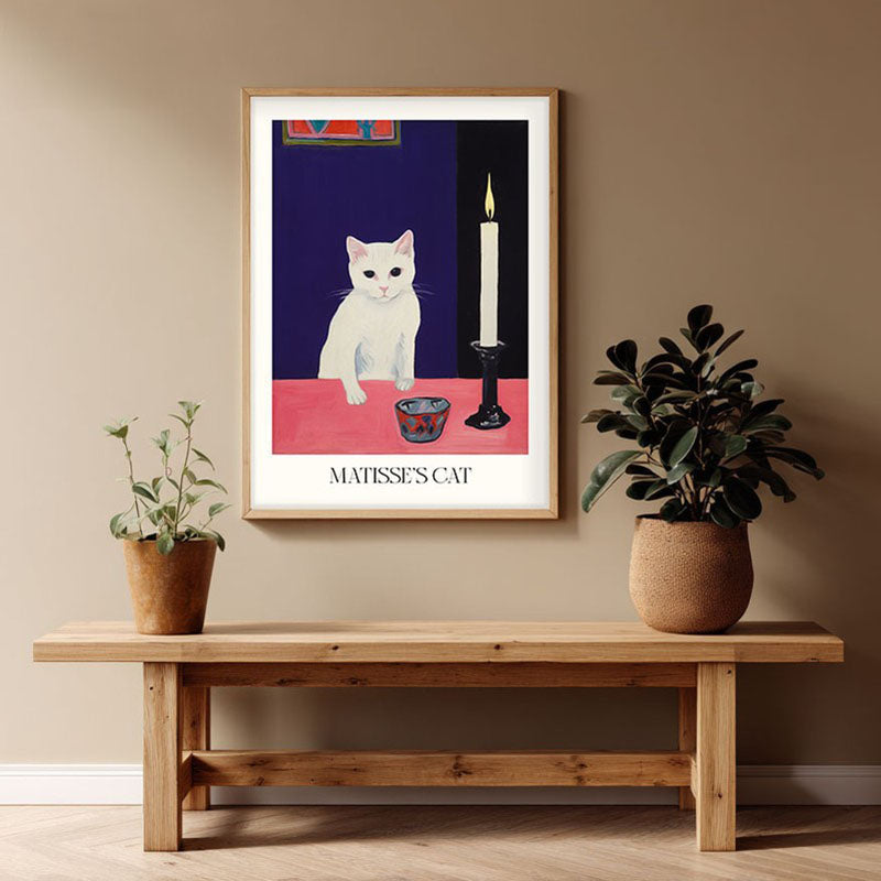 Matisse's Cat Inspired by Henri Matisse Archival Canvas Wall Art - Natural Brown Frame