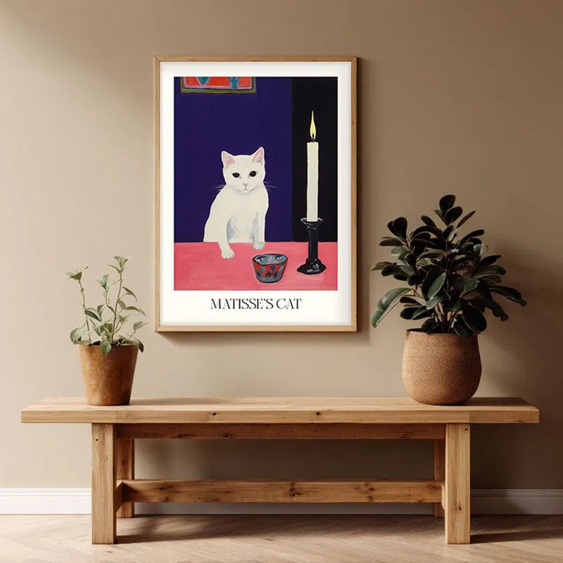 Matisse's Cat Inspired by Henri Matisse Archival Canvas Wall Art - Natural Brown Frame media 1