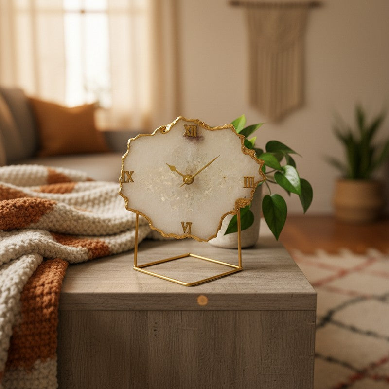 Crystal Keeper Agate Table Clock - White media 3