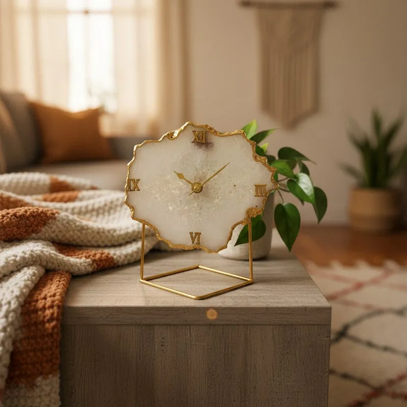 Crystal Keeper Agate Table Clock - White media 3