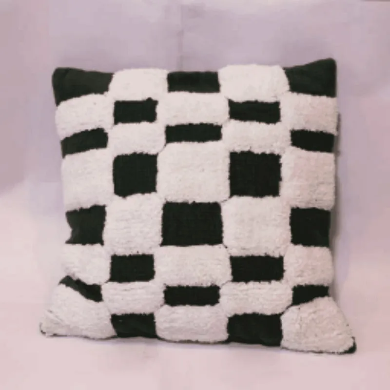Cushy Checkers Tufted Cushion Cover (Black & White) - Set Of Three media 3
