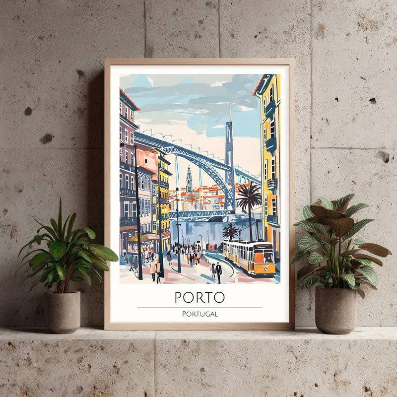 Vintage Porto Framed Canvas Archival Canvas Wall Painting - Natural Brown Frame media 3