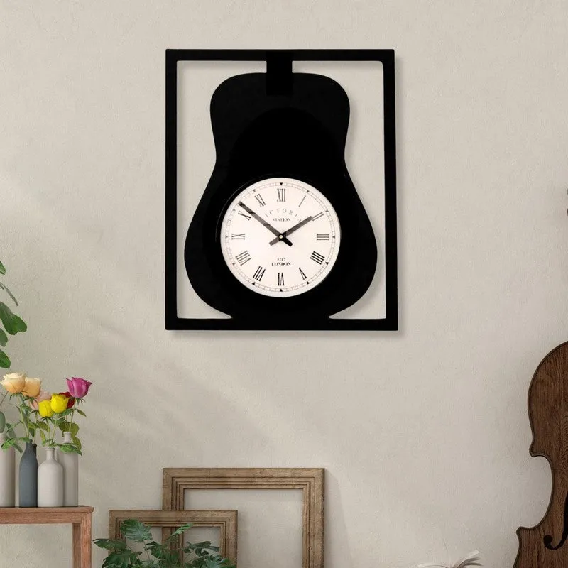 Guitar Steel Analog Wall Clock - Black media 1