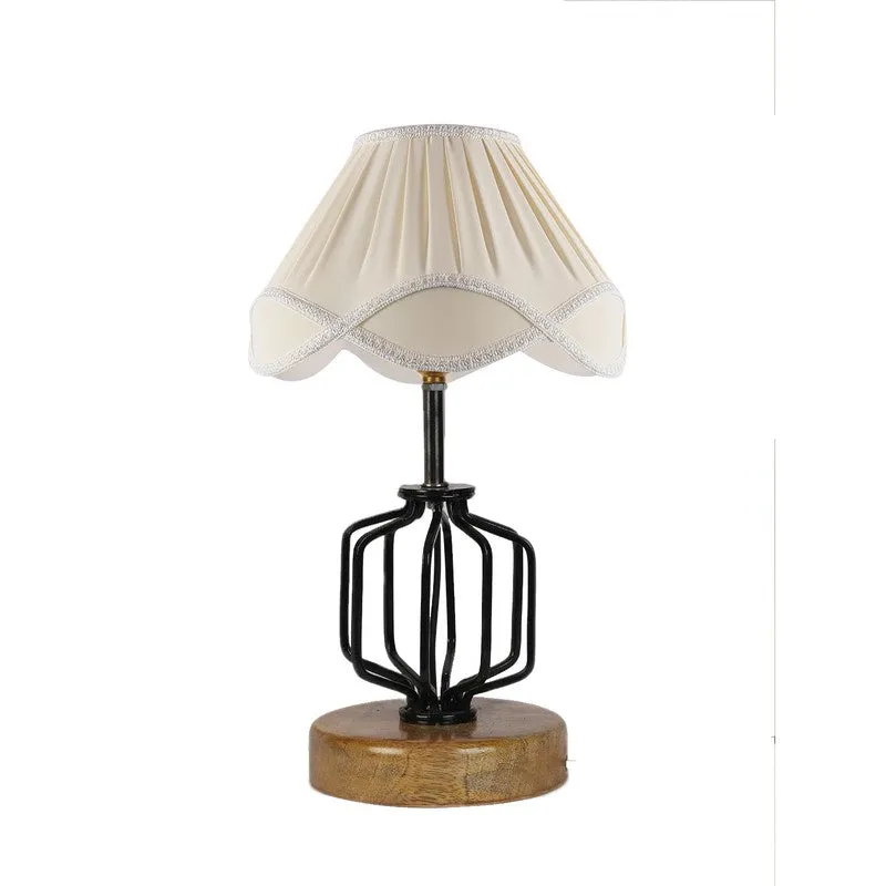 Auralynva Cotton Table Lamp With Wooden Base - Ivory media 5