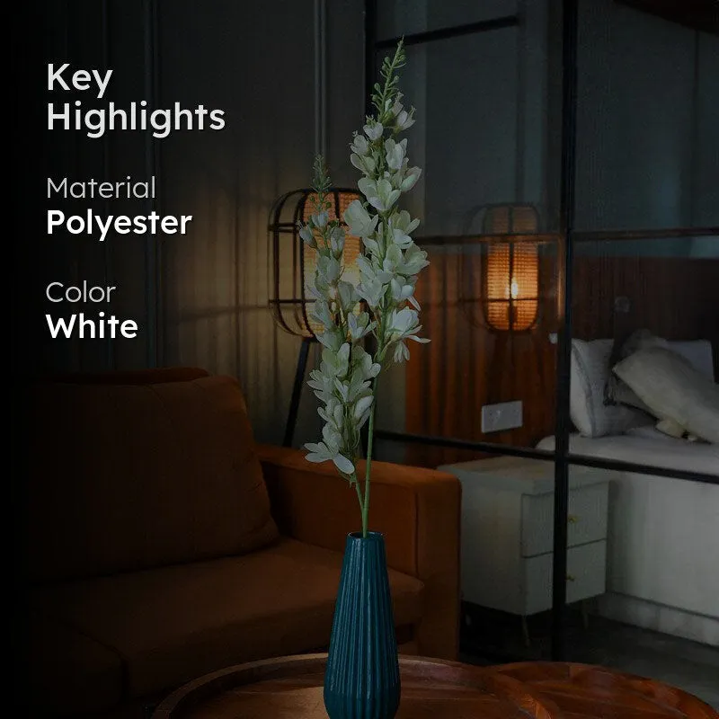 Artificial flower stick with white blooms and green stem in a vase