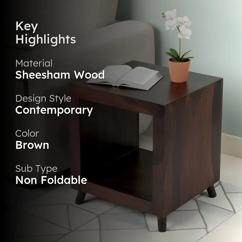Qverox Sheesham Wooden Side & Bedside Table - Dark Brown media 2