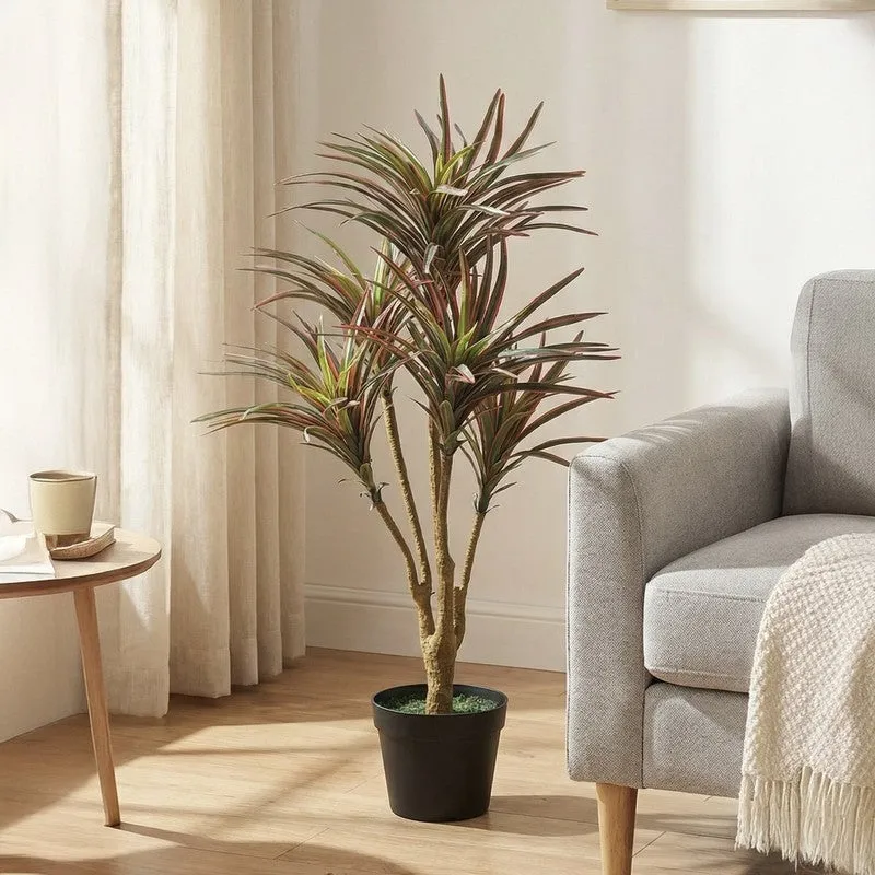 Arovi Artificial Red Green Yucca Plant With Black Plastic Pot 3 ft media 2