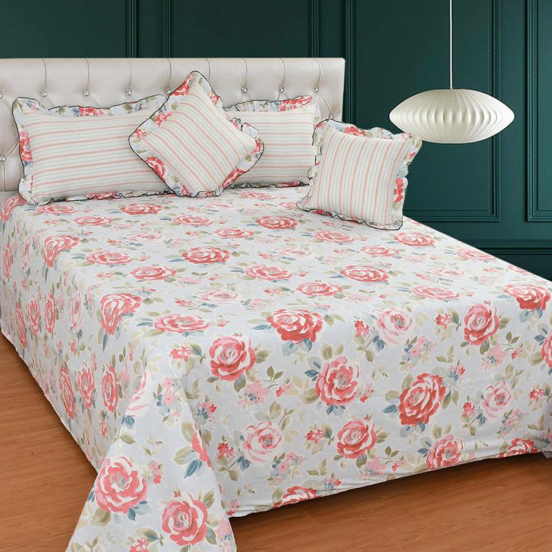 Cottage Core Floral Frilled Microfiber Bedding Set - Five Piece Set