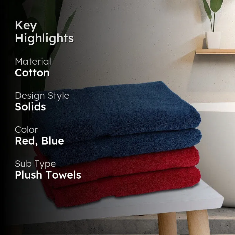 Zyra Solids Bath Towel (Red, Blue) - Set Of Four media 2